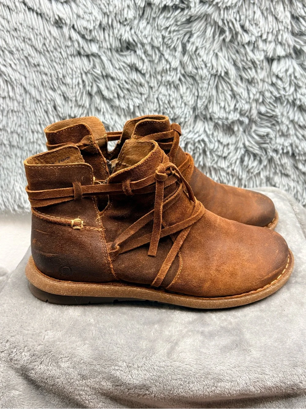 Born Tarkiln Ankle Boots Womens 9.5 Brown Suede Glazed Ginger Distressed Leather